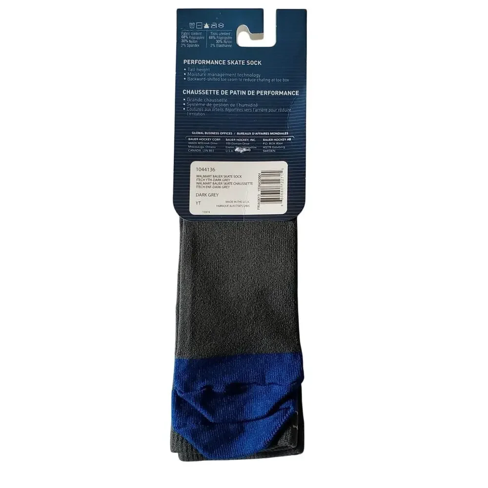 Itech Tall Skate‎ Ice Hockey Sock Performance SZ XS 10-1.5 Youth Bauer Grey Kids